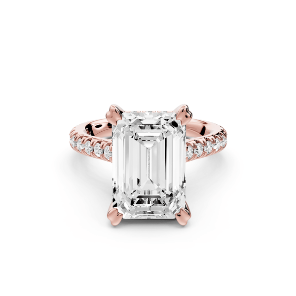 Isabella - 5ct 18k rose gold emerald hidden halo diamond bridge cathedral pavé Engagement ring - Mr. Alex Jewelry