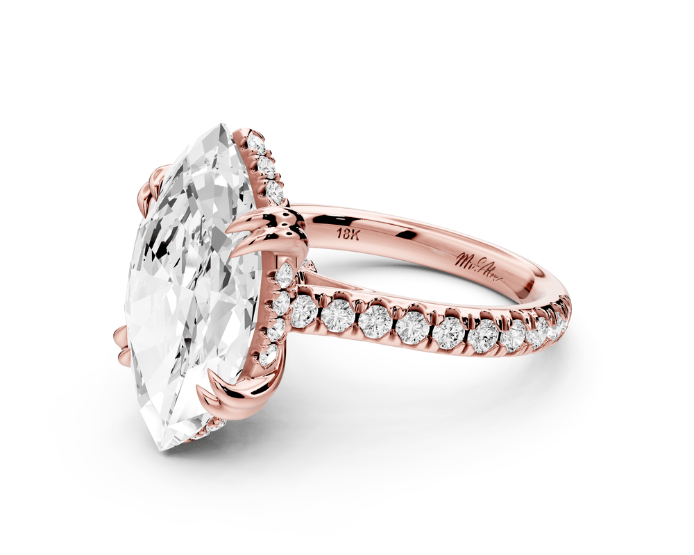 Isabella - 5ct 18k rose gold marquise hidden halo diamond bridge cathedral pavé engagement ring - Mr. Alex Jewelry