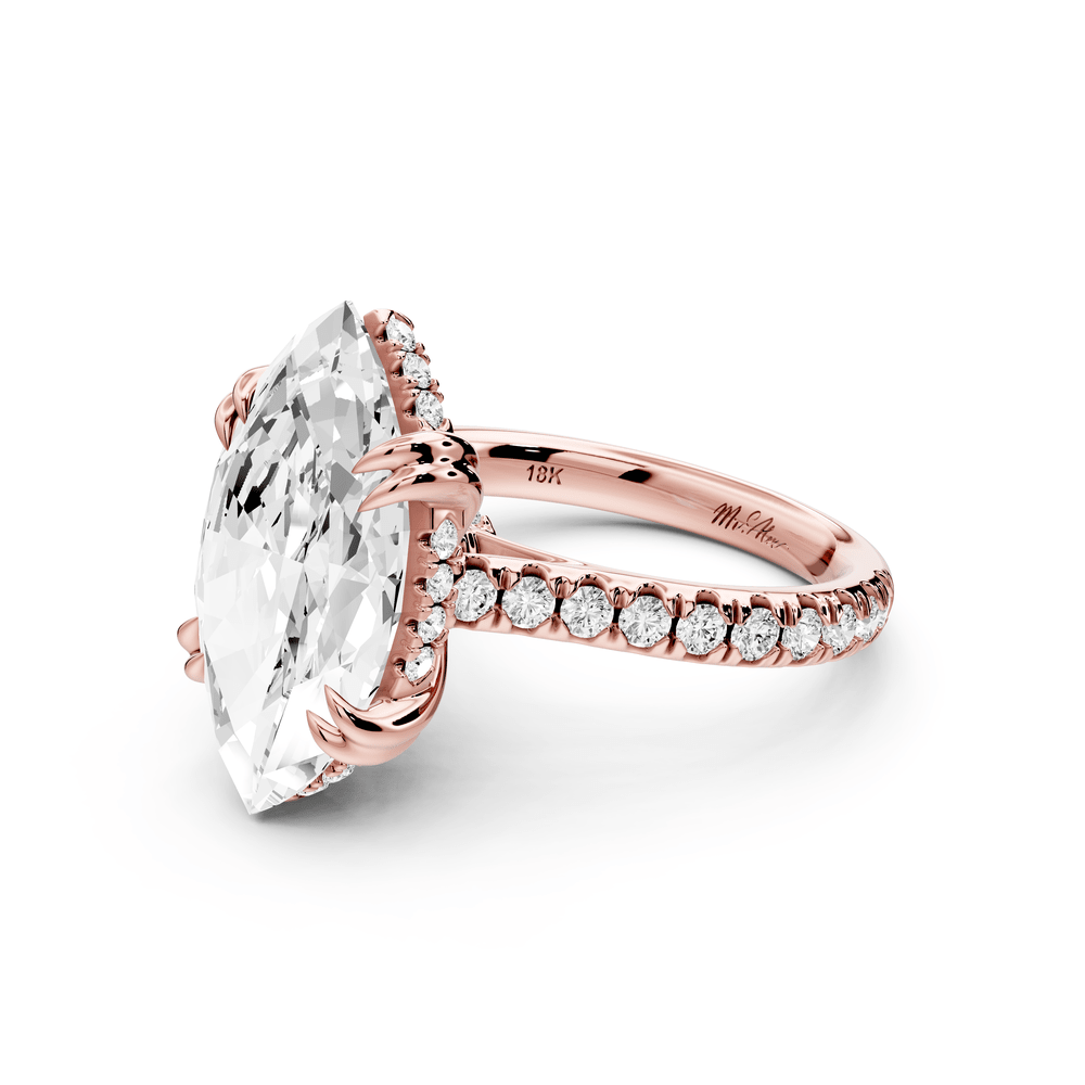 Isabella - 5ct 18k rose gold marquise hidden halo diamond bridge cathedral pavé engagement ring - Mr. Alex Jewelry