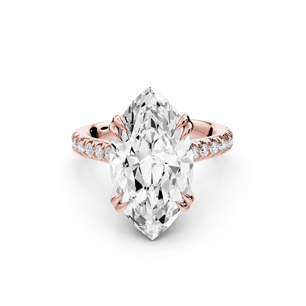 Isabella - 5ct 18k rose gold marquise hidden halo diamond bridge cathedral pavé engagement ring - Mr. Alex Jewelry
