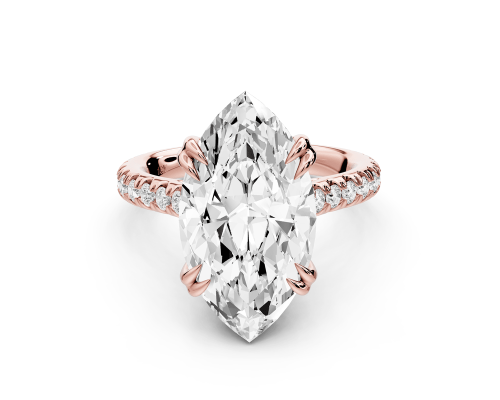 Isabella - 5ct 18k rose gold marquise hidden halo diamond bridge cathedral pavé engagement ring - Mr. Alex Jewelry