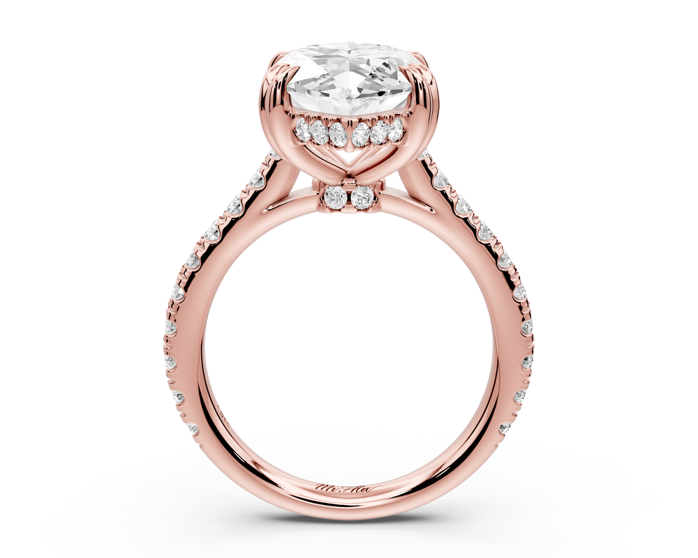 Isabella - 5ct 18k rose gold marquise hidden halo diamond bridge cathedral pavé engagement ring - Mr. Alex Jewelry