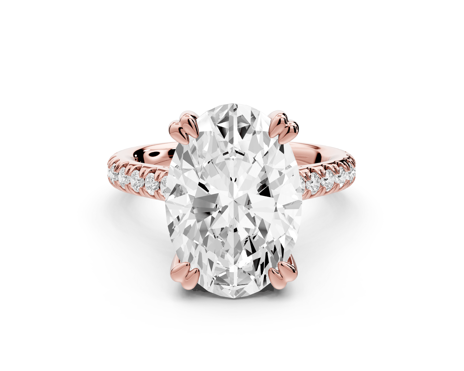Isabella - 5ct 18k rose gold oval hidden halo diamond bridge cathedral pavé Engagement ring - Mr. Alex Jewelry