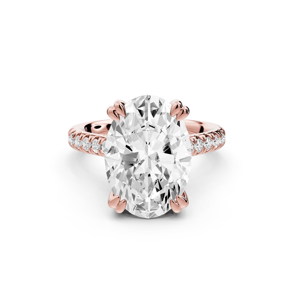 Isabella - 5ct 18k rose gold oval hidden halo diamond bridge cathedral pavé Engagement ring - Mr. Alex Jewelry