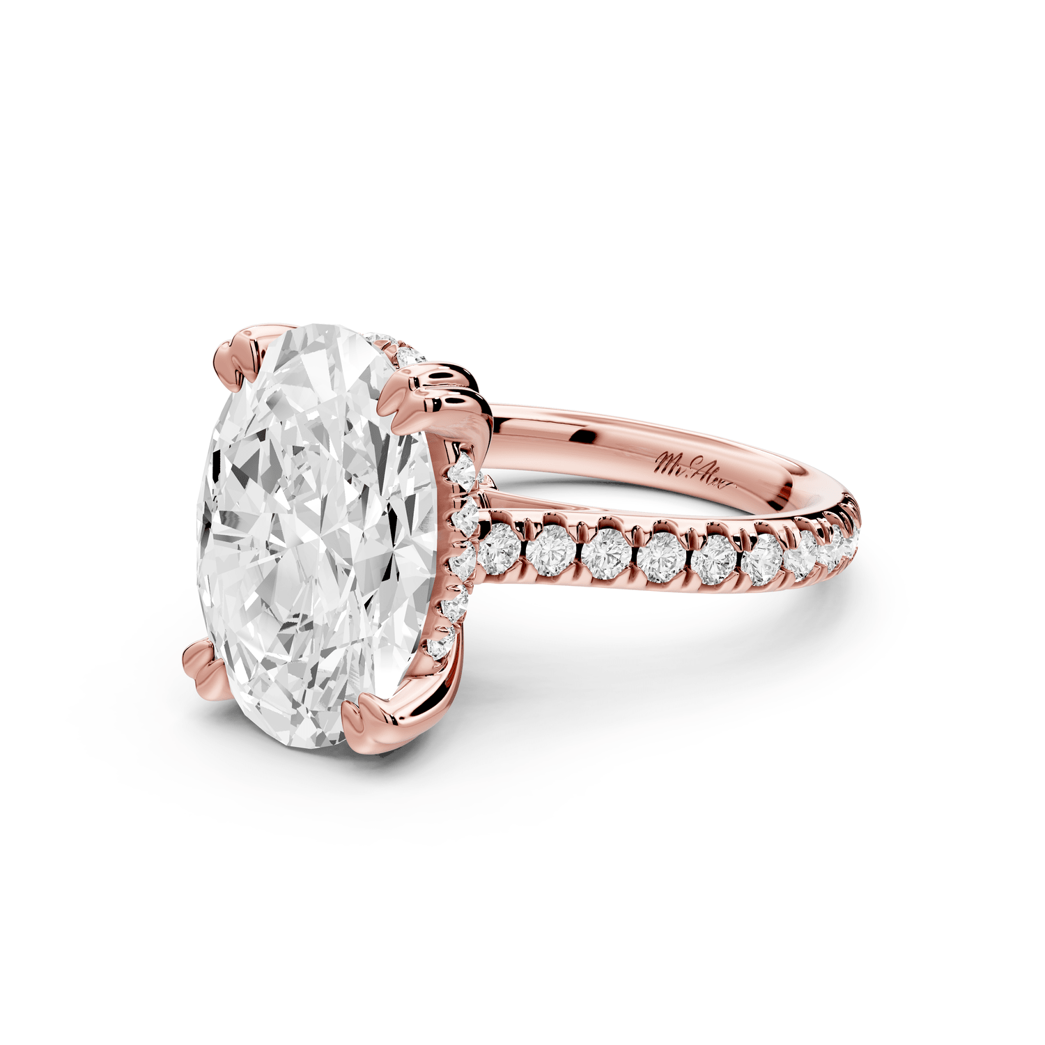 Isabella - 5ct 18k rose gold oval hidden halo diamond bridge cathedral pavé Engagement ring - Mr. Alex Jewelry