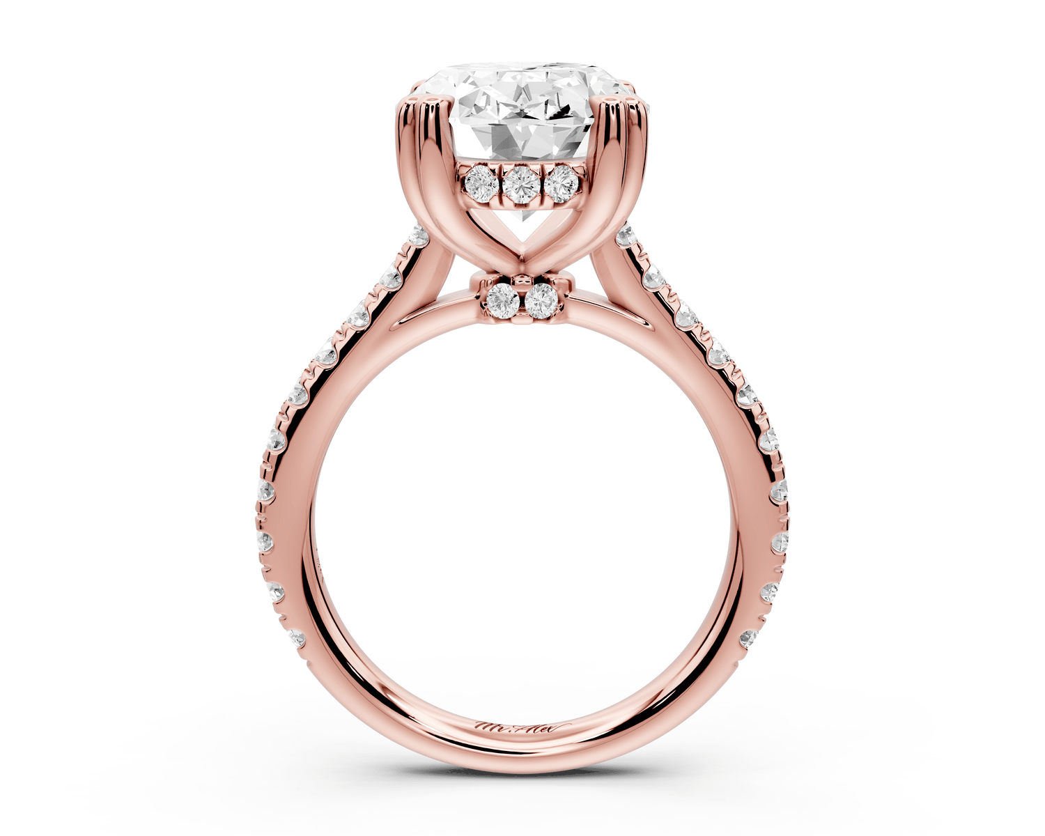 Isabella - 5ct 18k rose gold oval hidden halo diamond bridge cathedral pavé Engagement ring - Mr. Alex Jewelry