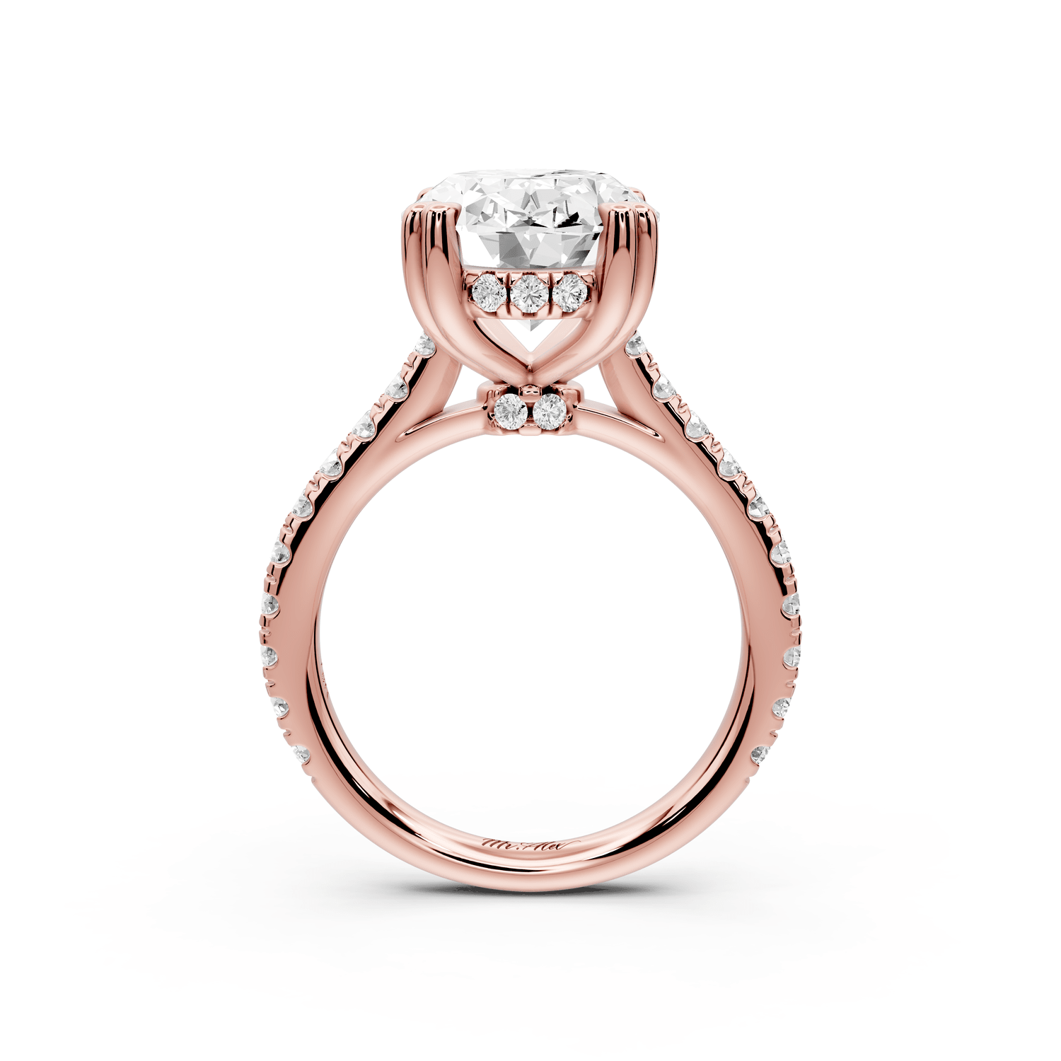Isabella - 5ct 18k rose gold oval hidden halo diamond bridge cathedral pavé Engagement ring - Mr. Alex Jewelry