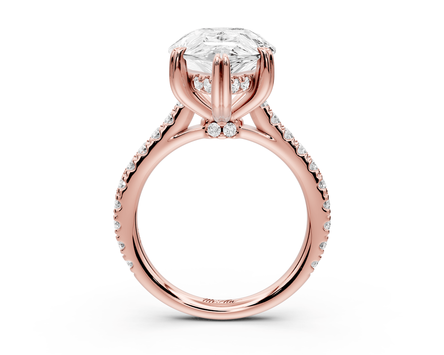 Isabella - 5ct 18k rose gold pear hidden halo diamond bridge cathedral pavé Engagement ring - Mr. Alex Jewelry
