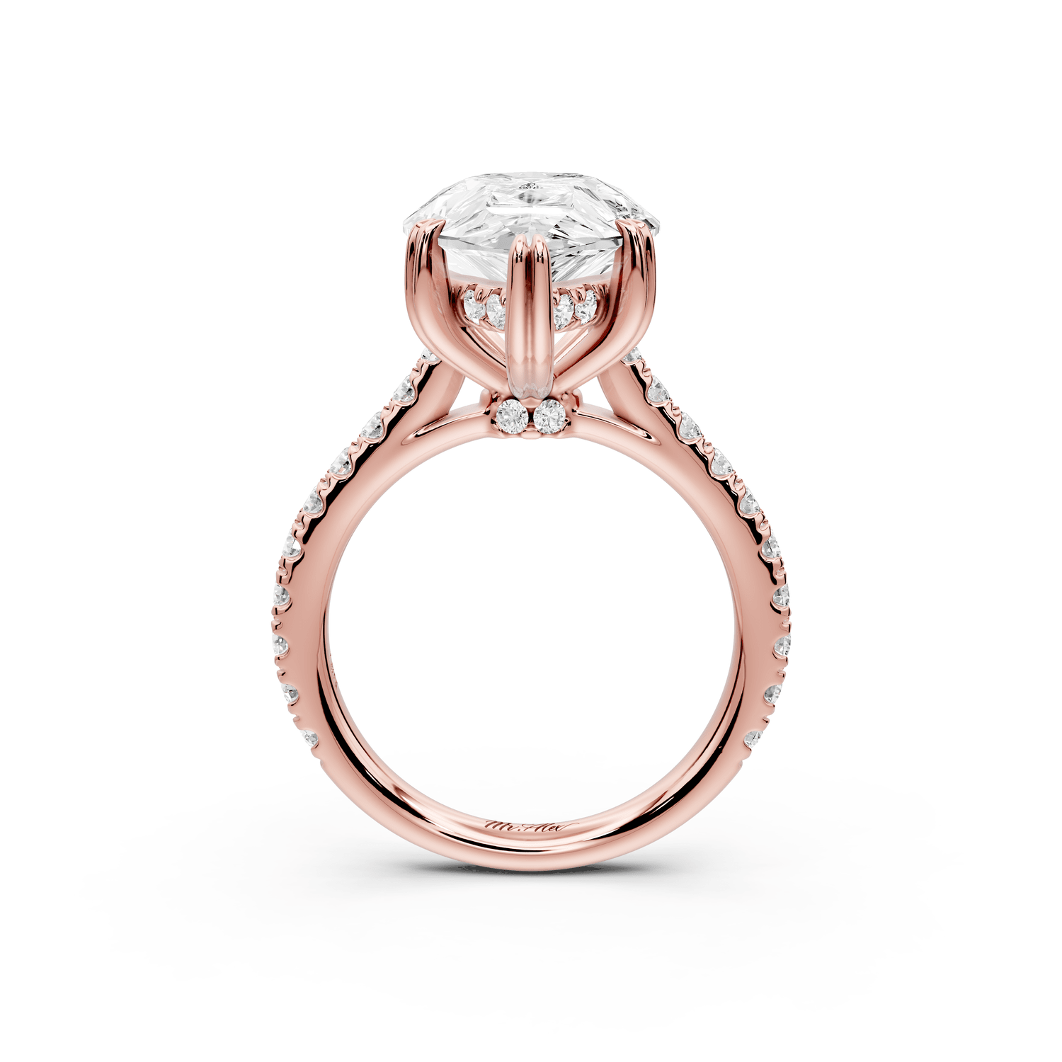 Isabella - 5ct 18k rose gold pear hidden halo diamond bridge cathedral pavé Engagement ring - Mr. Alex Jewelry