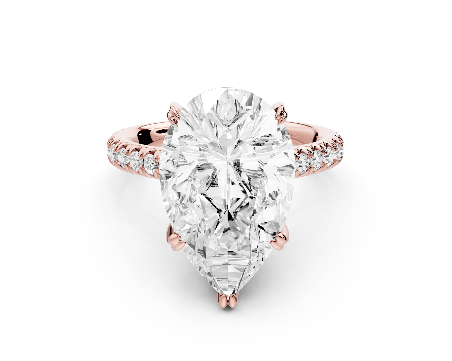 Isabella - 5ct 18k rose gold pear hidden halo diamond bridge cathedral pavé Engagement ring - Mr. Alex Jewelry
