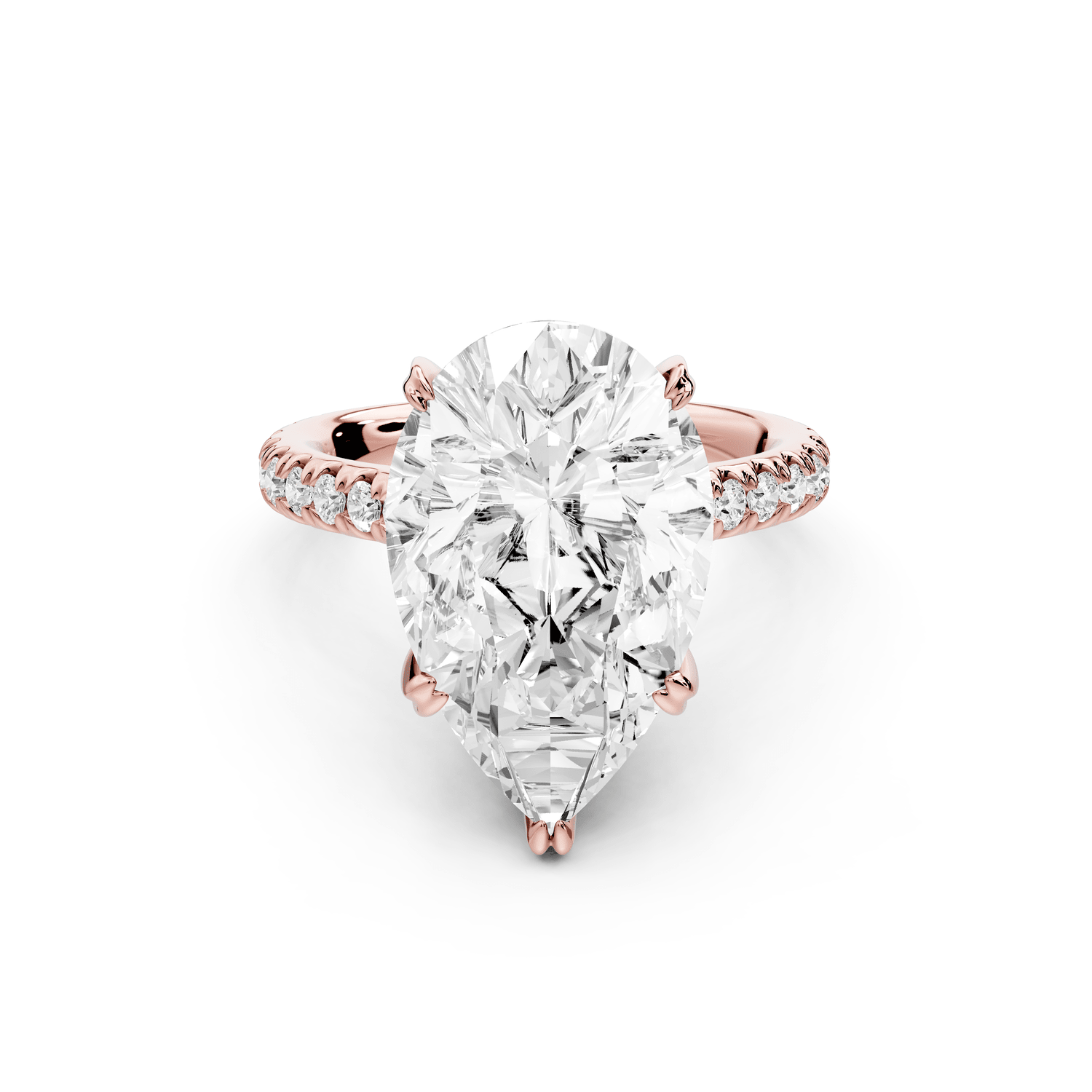 Isabella - 5ct 18k rose gold pear hidden halo diamond bridge cathedral pavé Engagement ring - Mr. Alex Jewelry