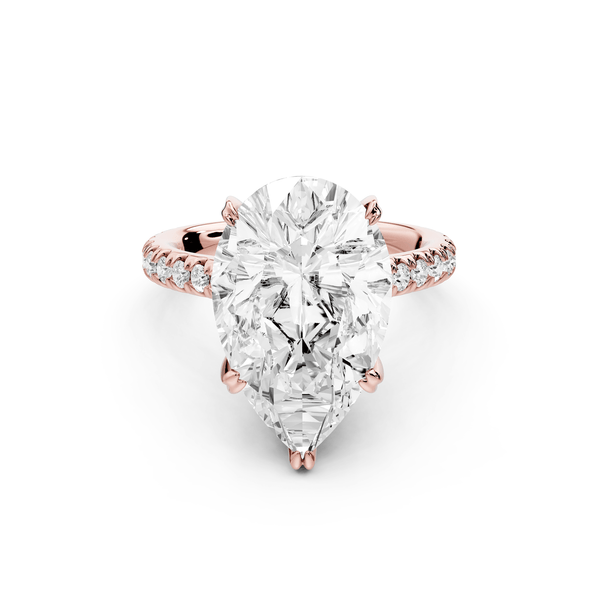 Isabella - 5ct 18k rose gold pear hidden halo diamond bridge cathedral pavé Engagement ring - Mr. Alex Jewelry
