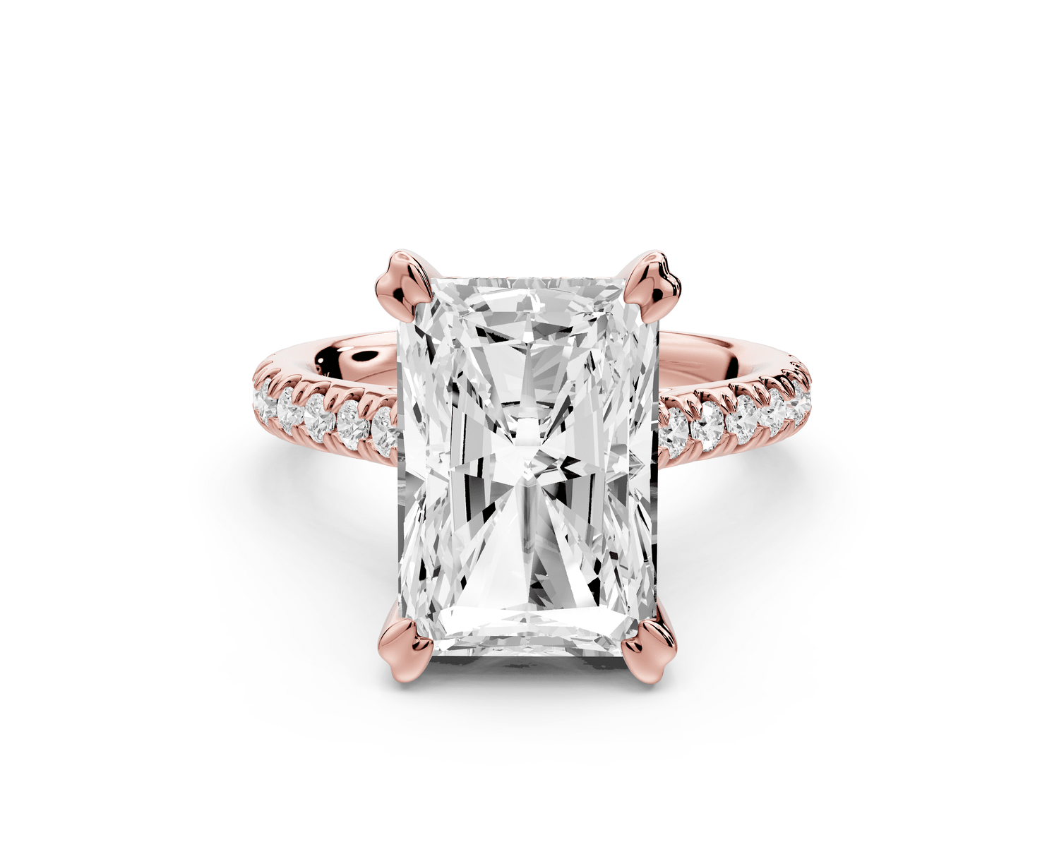 Isabella - 5ct 18k rose gold radiant hidden halo diamond bridge cathedral pavé engagement ring - Mr. Alex Jewelry
