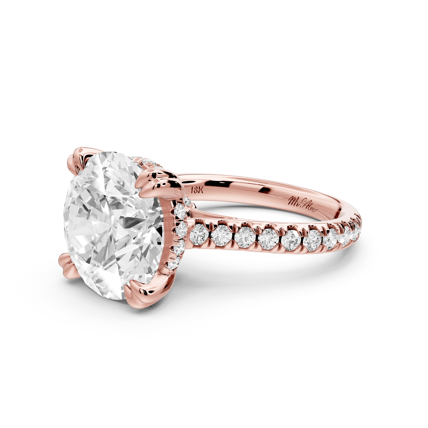 Isabella - 5ct 18k rose gold round hidden halo diamond bridge cathedral pavé engagment ring - Mr. Alex Jewelry