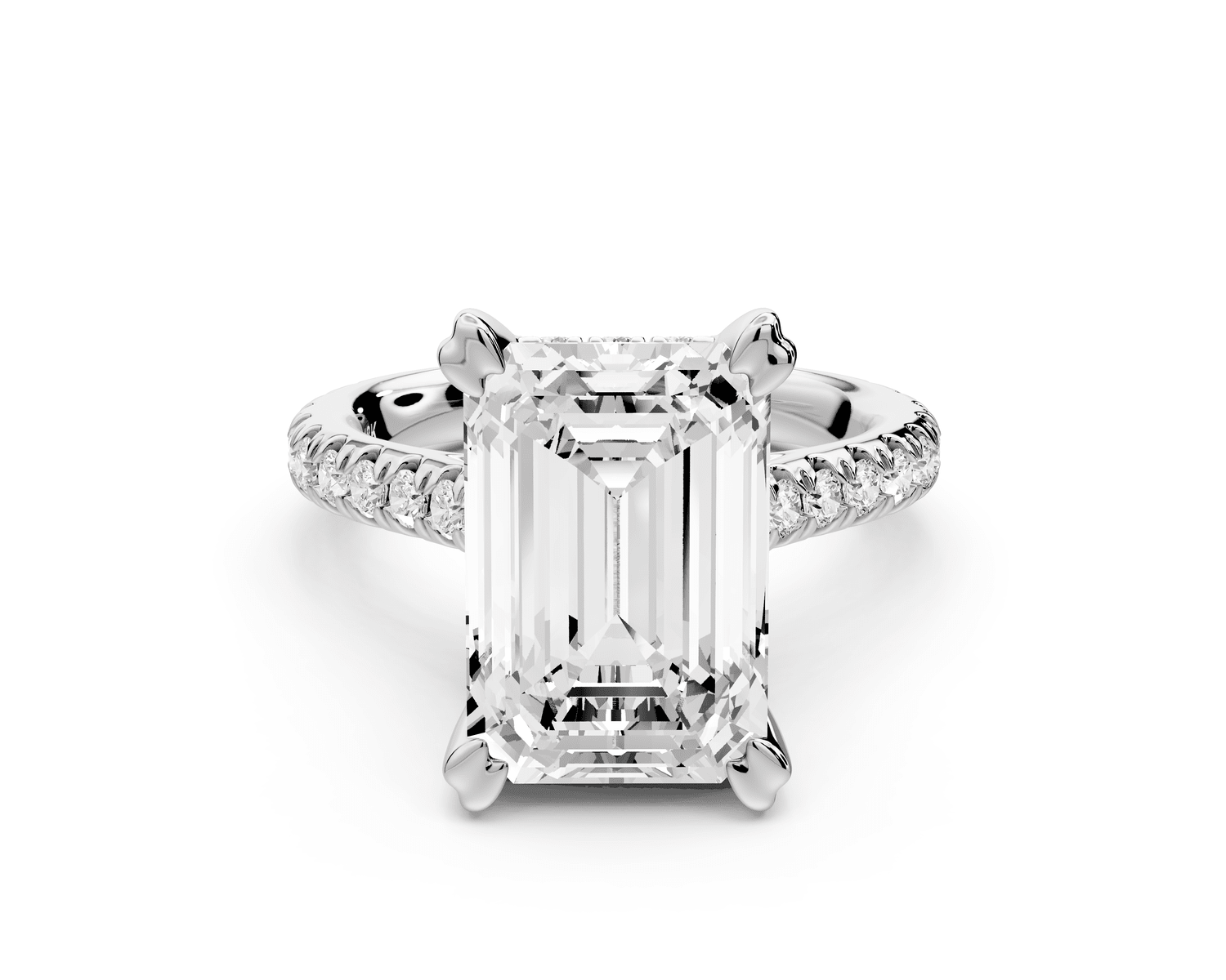 Isabella - 5ct 18k white gold emerald hidden halo diamond bridge cathedral pavé Engagement ring - Mr. Alex Jewelry