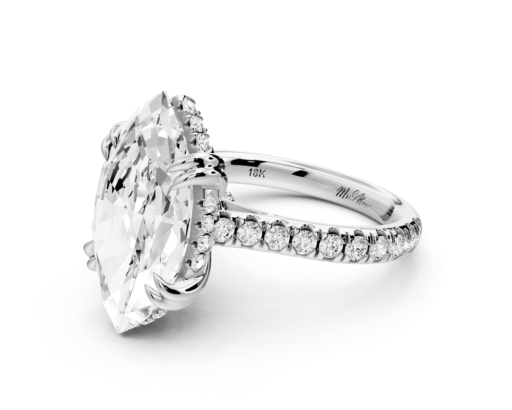 Isabella - 5ct 18k white gold marquise hidden halo diamond bridge cathedral pavé engagement ring - Mr. Alex Jewelry