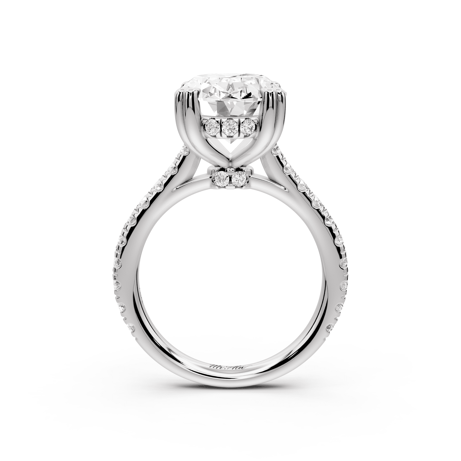Isabella - 5ct 18k white gold oval hidden halo diamond bridge cathedral pavé Engagement ring - Mr. Alex Jewelry