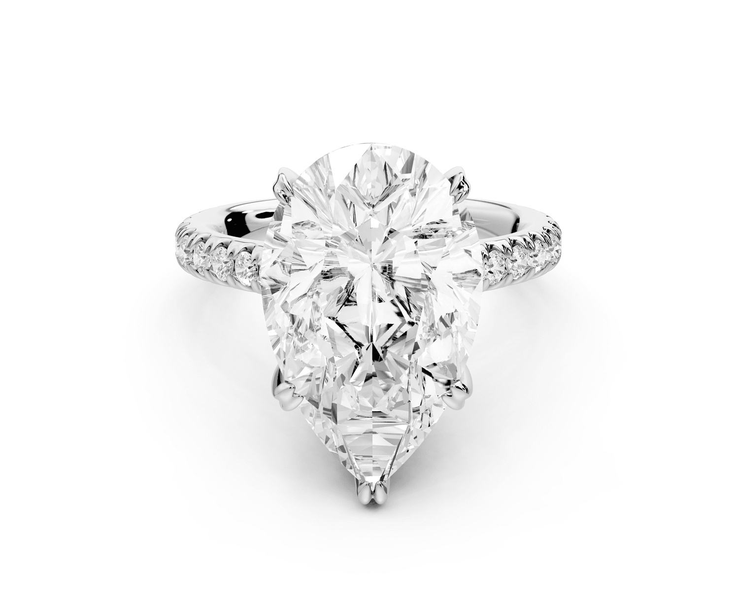 Isabella - 5ct 18k white gold pear hidden halo diamond bridge cathedral pavé Engagement ring - Mr. Alex Jewelry