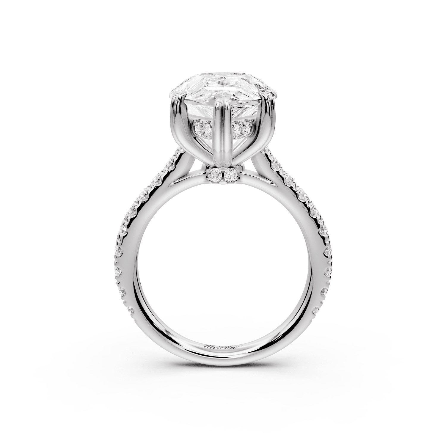 Isabella - 5ct 18k white gold pear hidden halo diamond bridge cathedral pavé Engagement ring - Mr. Alex Jewelry