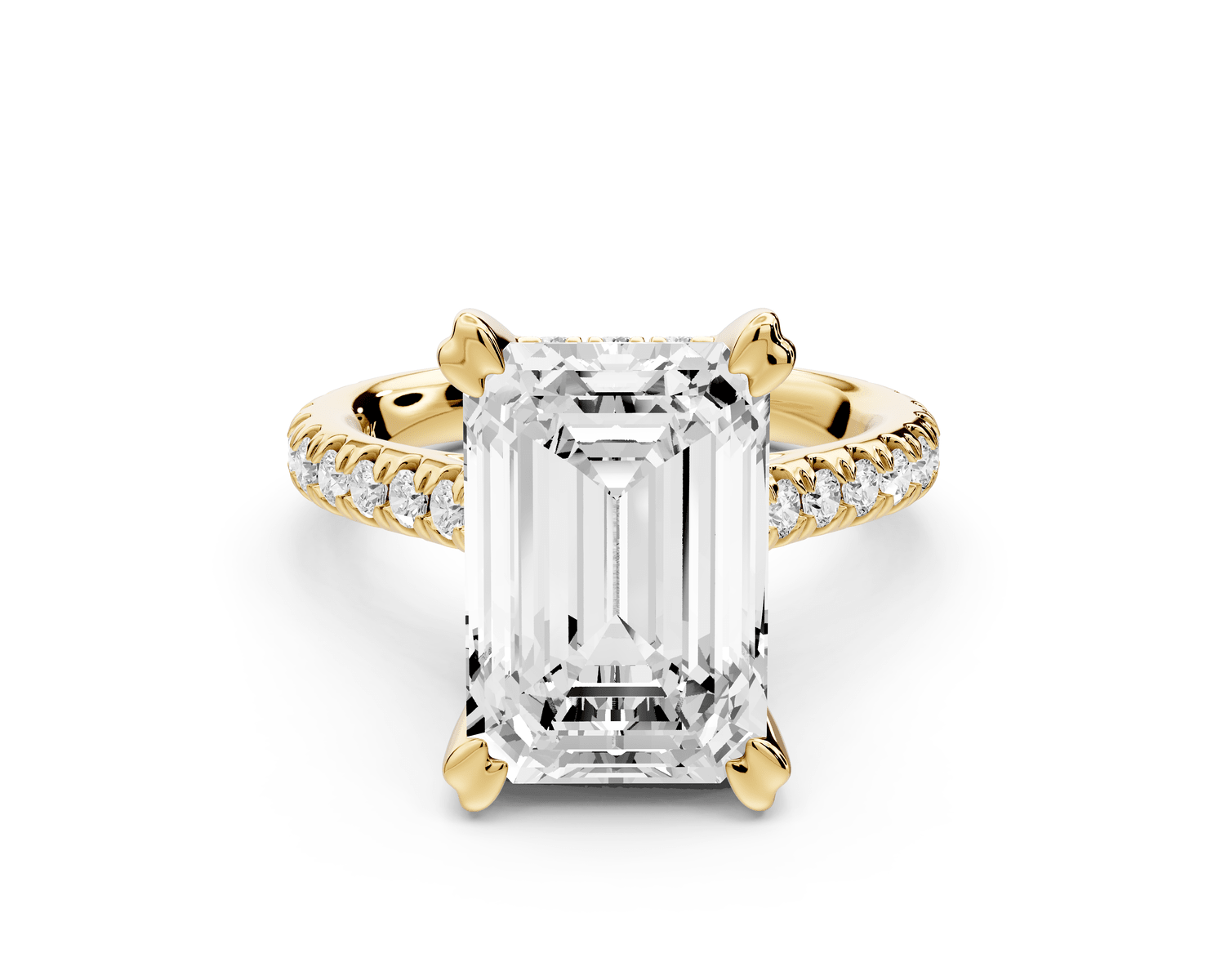 Isabella - 5ct 18k yellow gold emerald hidden halo diamond bridge cathedral pavé Engagement ring - Mr. Alex Jewelry