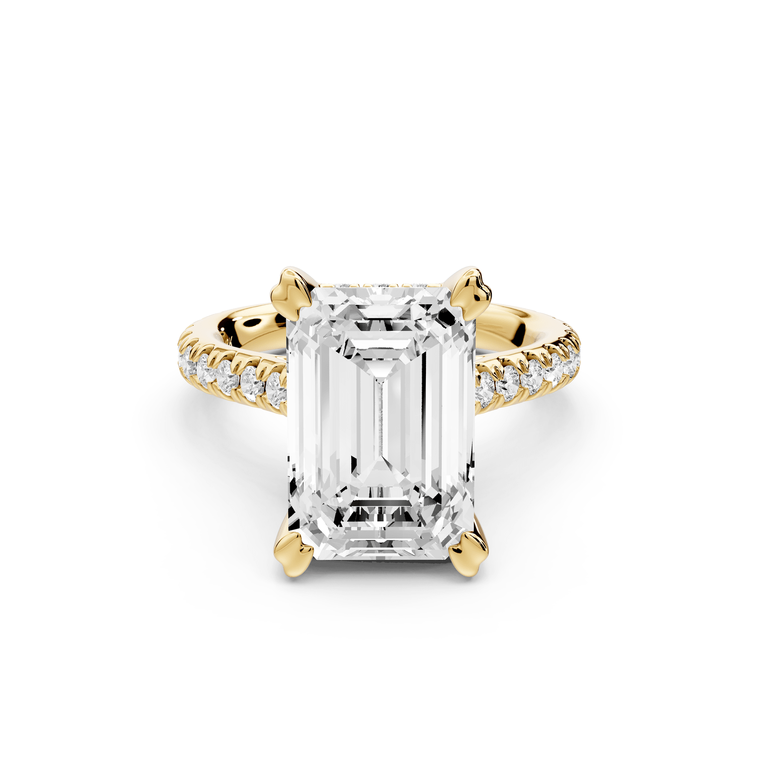 Isabella - 5ct 18k yellow gold emerald hidden halo diamond bridge cathedral pavé Engagement ring - Mr. Alex Jewelry