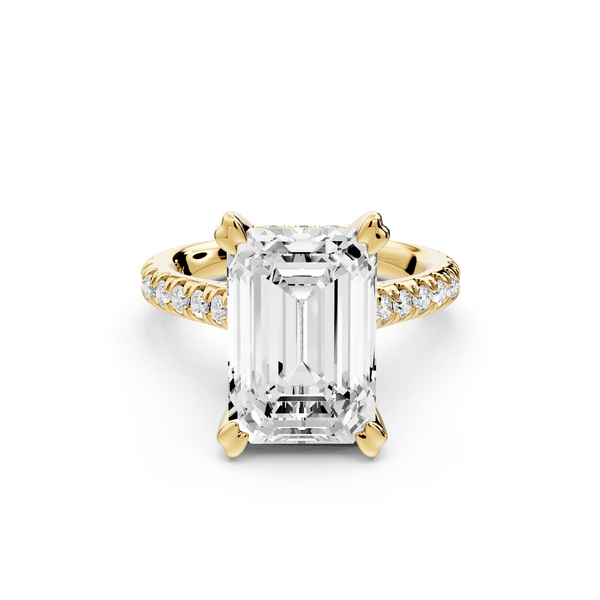 Isabella - 5ct 18k yellow gold emerald hidden halo diamond bridge cathedral pavé Engagement ring - Mr. Alex Jewelry