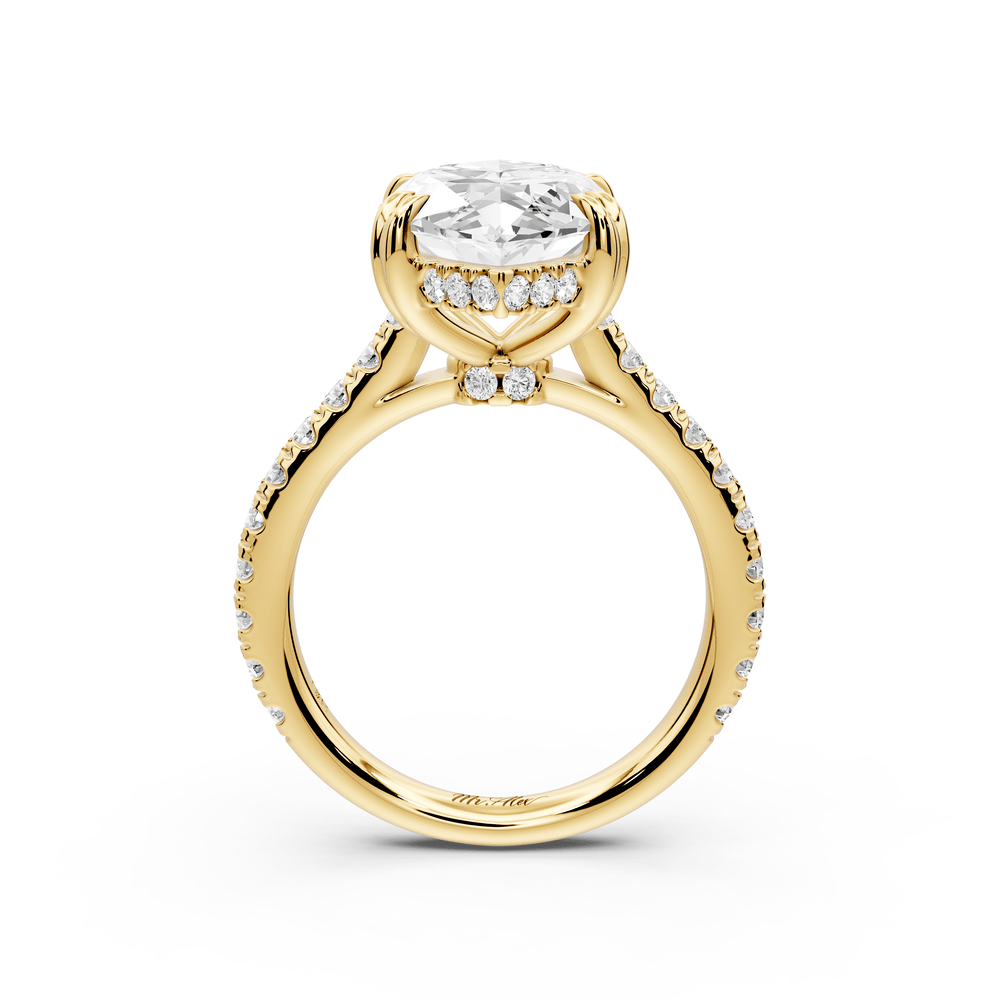Isabella - 5ct 18k yellow gold marquise hidden halo diamond bridge cathedral pavé engagement ring - Mr. Alex Jewelry