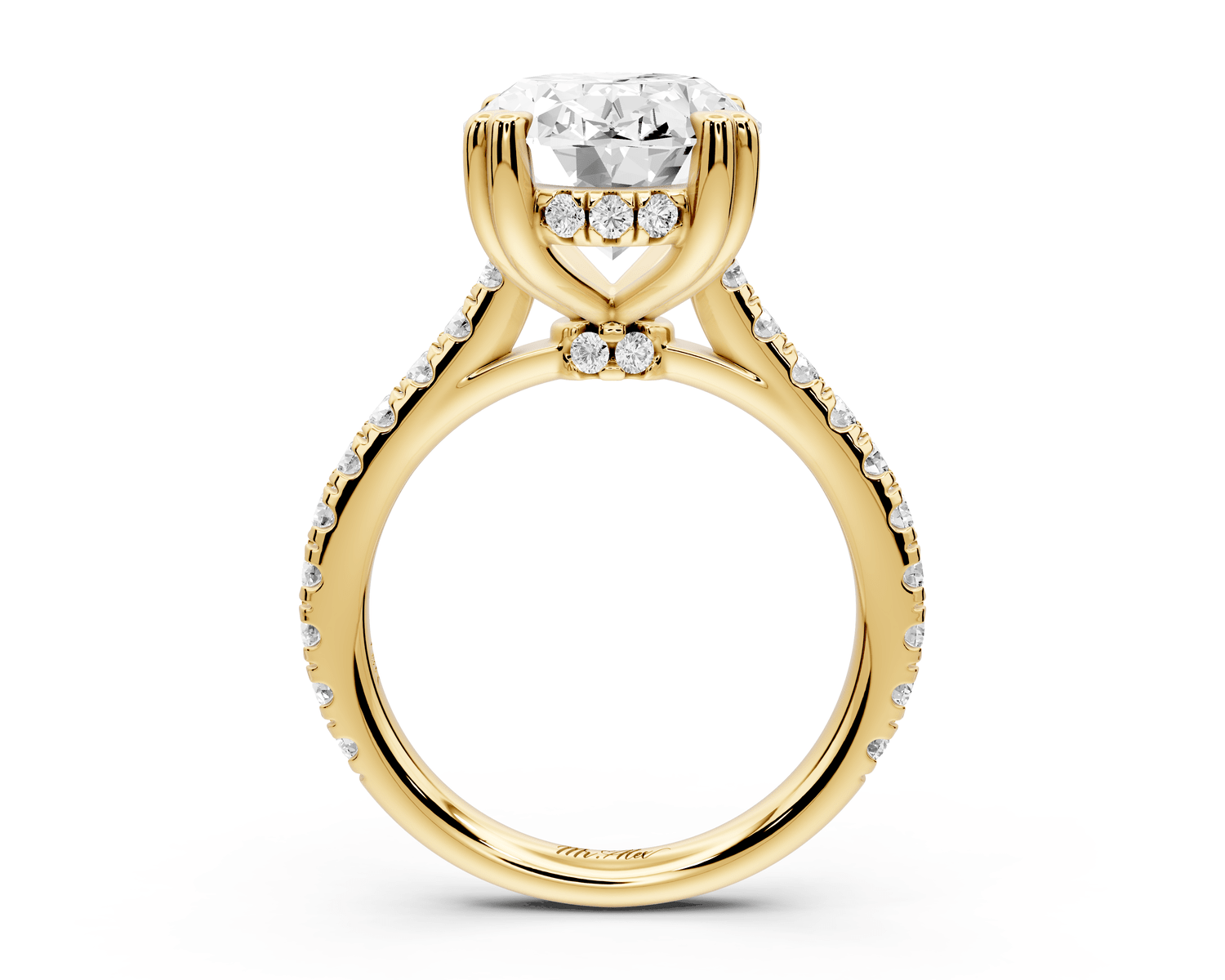 Isabella - 5ct 18k yellow gold oval hidden halo diamond bridge cathedral pavé Engagement ring - Mr. Alex Jewelry
