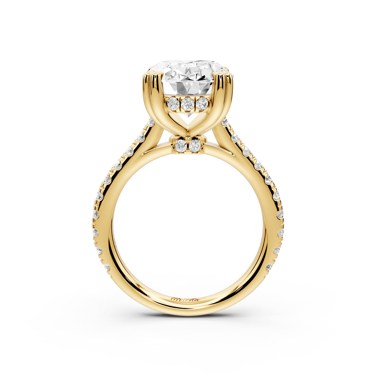 Isabella - 5ct 18k yellow gold oval hidden halo diamond bridge cathedral pavé Engagement ring - Mr. Alex Jewelry