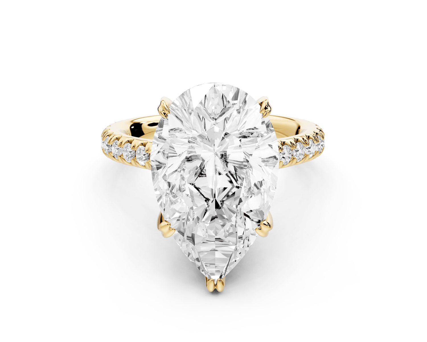 Isabella - 5ct 18k yellow gold pear hidden halo diamond bridge cathedral pavé Engagement ring - Mr. Alex Jewelry