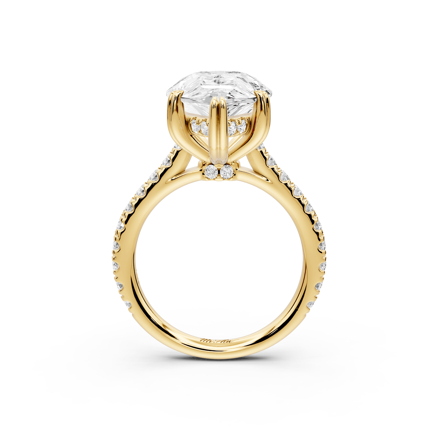 Isabella - 5ct 18k yellow gold pear hidden halo diamond bridge cathedral pavé Engagement ring - Mr. Alex Jewelry