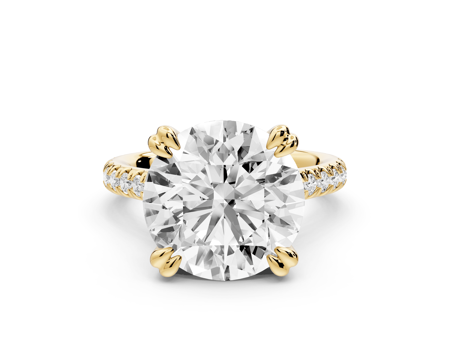 Isabella - 5ct 18k yellow gold round hidden halo diamond bridge cathedral pavé engagment ring - Mr. Alex Jewelry