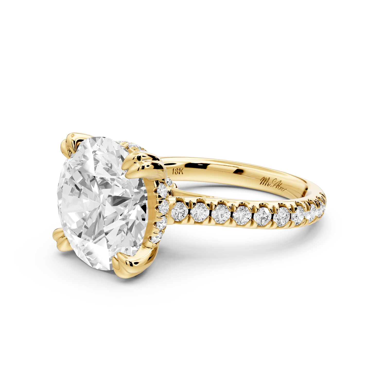 Isabella - 5ct 18k yellow gold round hidden halo diamond bridge cathedral pavé engagment ring - Mr. Alex Jewelry