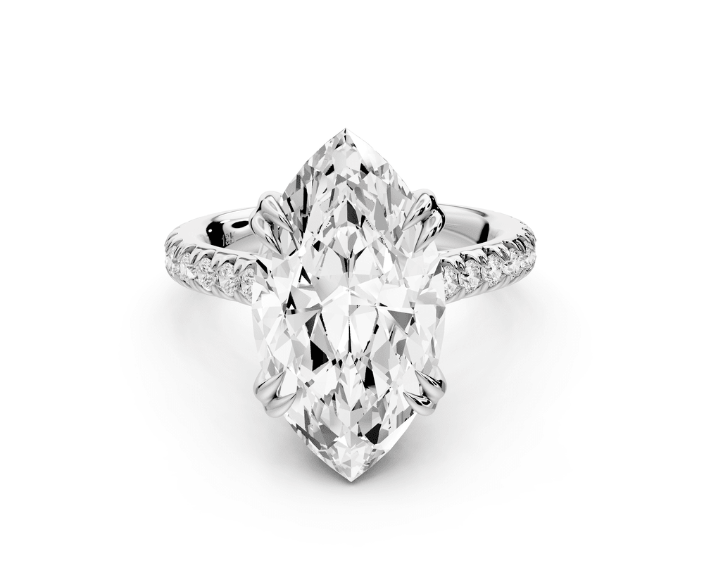 Isabella - 5ct platinum marquise hidden halo diamond bridge cathedral pavé engagement ring - Mr. Alex Jewelry