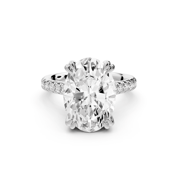 Isabella - 5ct platinum oval hidden halo diamond bridge cathedral pavé Engagement ring - Mr. Alex Jewelry