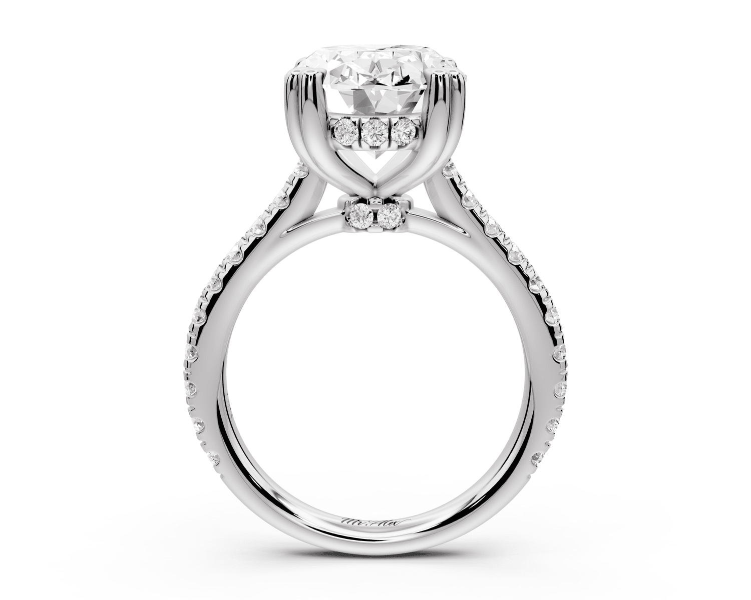 Isabella - 5ct platinum oval hidden halo diamond bridge cathedral pavé Engagement ring - Mr. Alex Jewelry