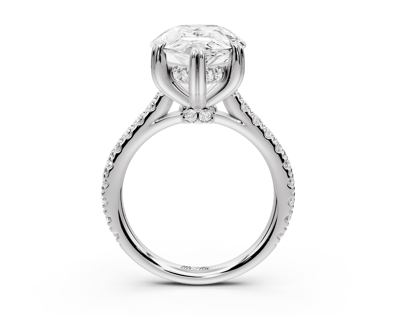Isabella - 5ct platinum pear hidden halo diamond bridge cathedral pavé Engagement ring - Mr. Alex Jewelry