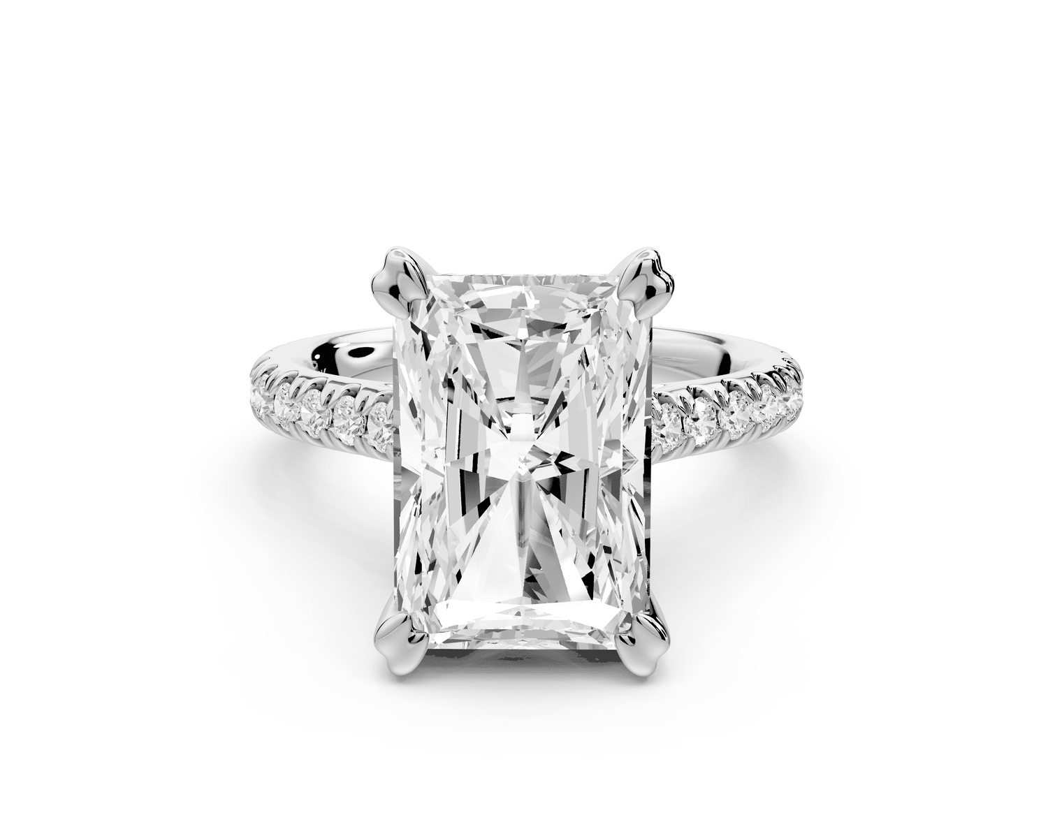 Isabella - 5ct platinum radiant hidden halo diamond bridge cathedral pavé engagement ring - Mr. Alex Jewelry