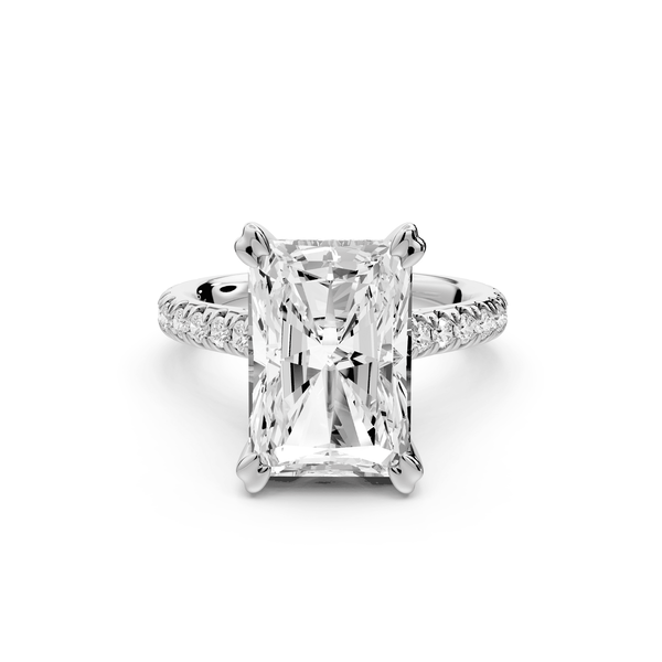 Isabella - 5ct platinum radiant hidden halo diamond bridge cathedral pavé engagement ring - Mr. Alex Jewelry