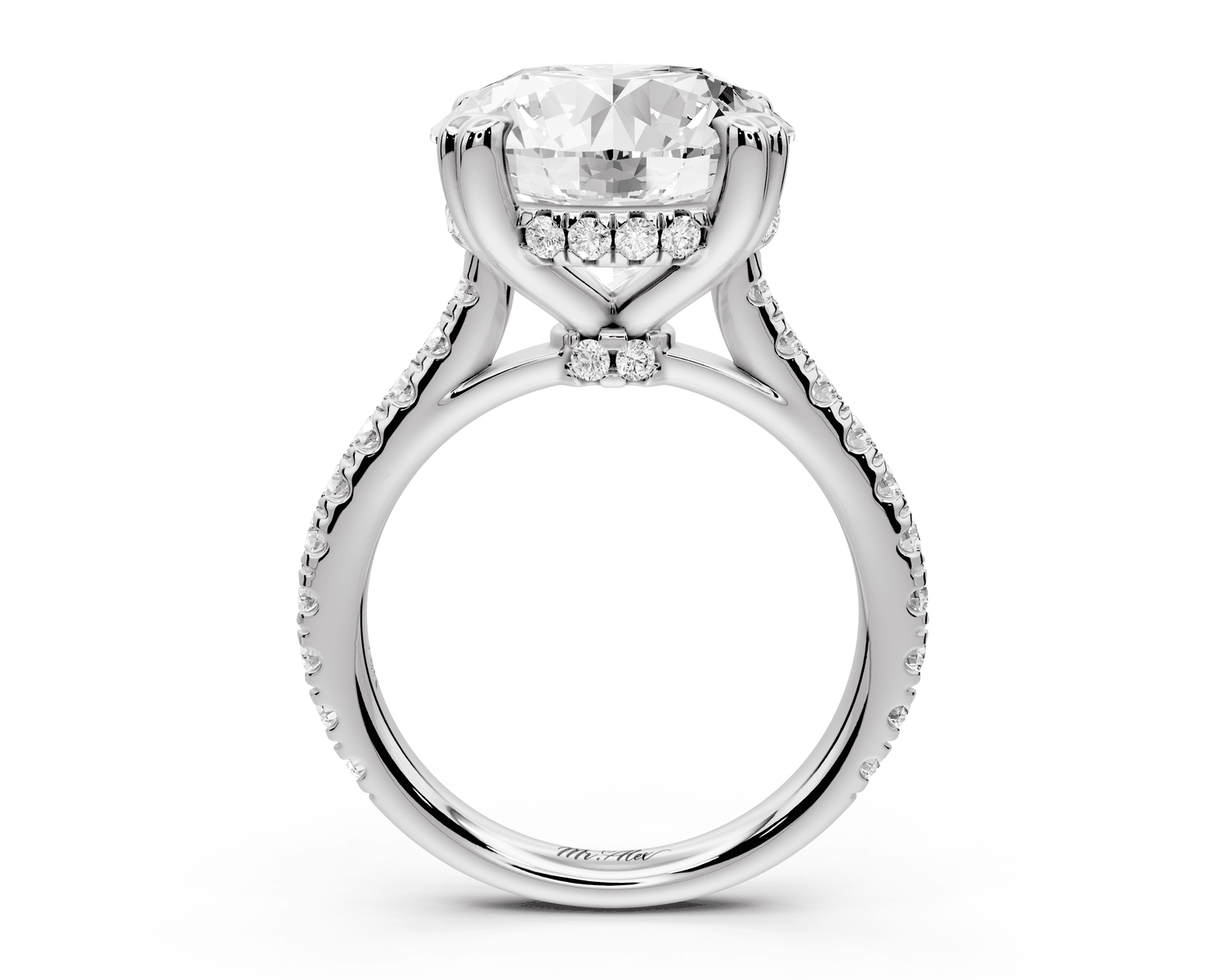 Isabella - 5ct platinum round hidden halo diamond bridge cathedral pavé engagment ring - Mr. Alex Jewelry