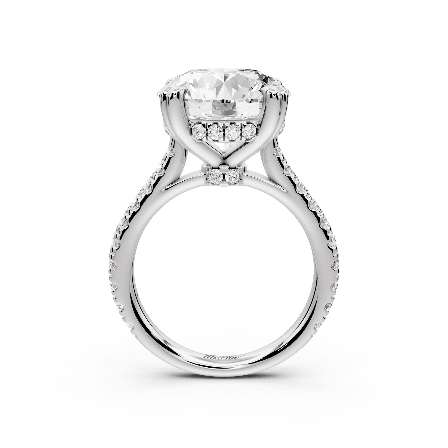 Isabella - 5ct platinum round hidden halo diamond bridge cathedral pavé engagment ring - Mr. Alex Jewelry