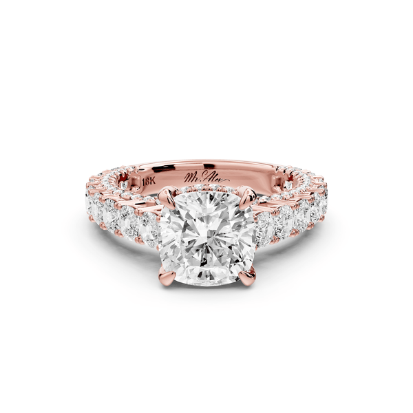 Ivy - 2ct 14k rose gold cushion Diamond Crown Cathedral Rollover Pavé Engagement Ring - Mr. Alex Jewelry