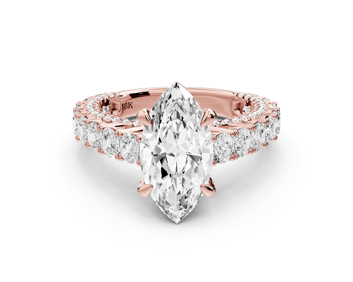 Ivy - 2ct 14k rose gold marquise Diamond Crown Cathedral Rollover Pavé Engagement Ring - Mr. Alex Jewelry