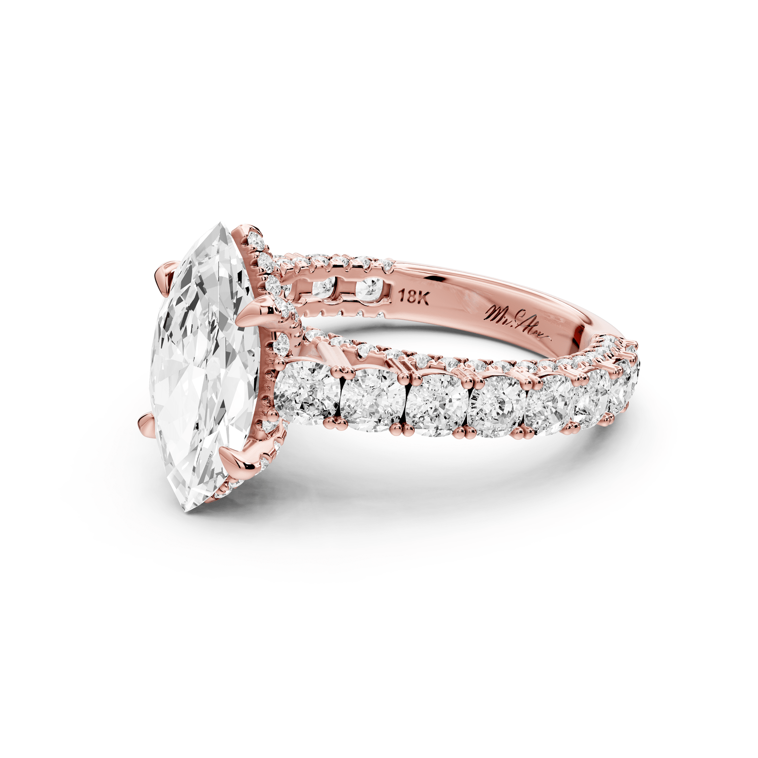 Ivy - 2ct 14k rose gold marquise Diamond Crown Cathedral Rollover Pavé Engagement Ring - Mr. Alex Jewelry