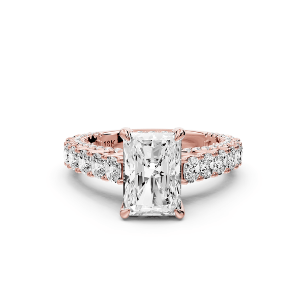 Ivy - 2ct 14k rose gold radiant Diamond Crown Cathedral Rollover Pavé Engagement Ring - Mr. Alex Jewelry