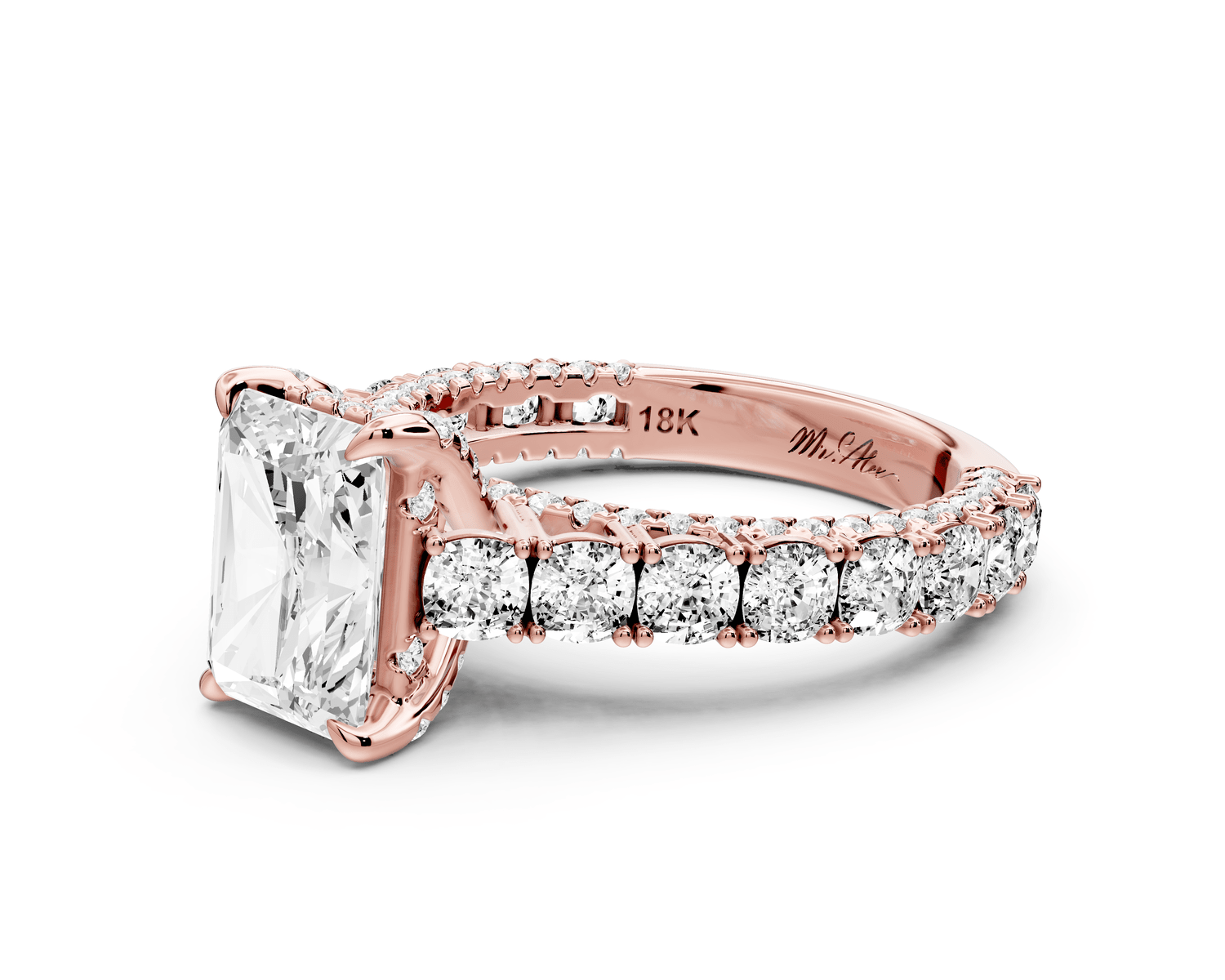 Ivy - 2ct 14k rose gold radiant Diamond Crown Cathedral Rollover Pavé Engagement Ring - Mr. Alex Jewelry