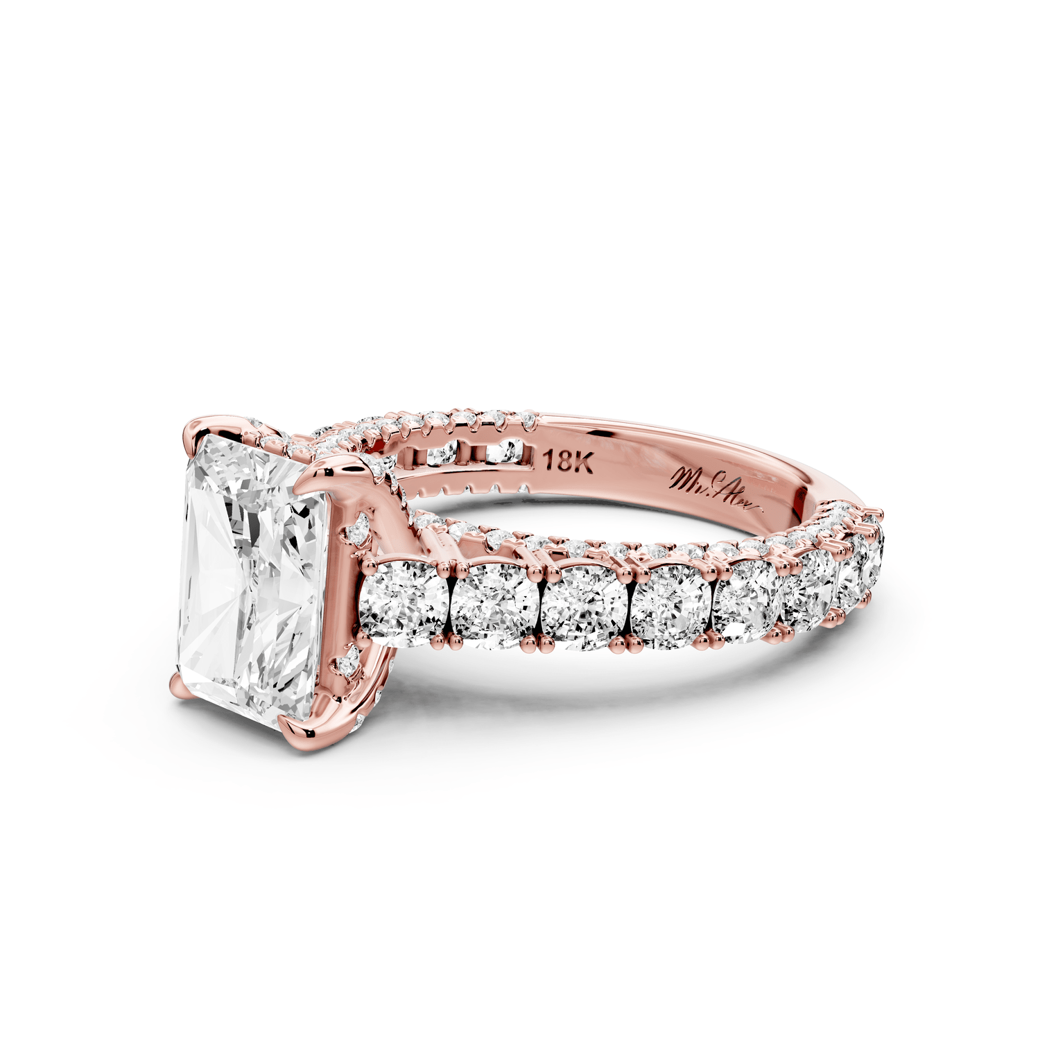 Ivy - 2ct 14k rose gold radiant Diamond Crown Cathedral Rollover Pavé Engagement Ring - Mr. Alex Jewelry