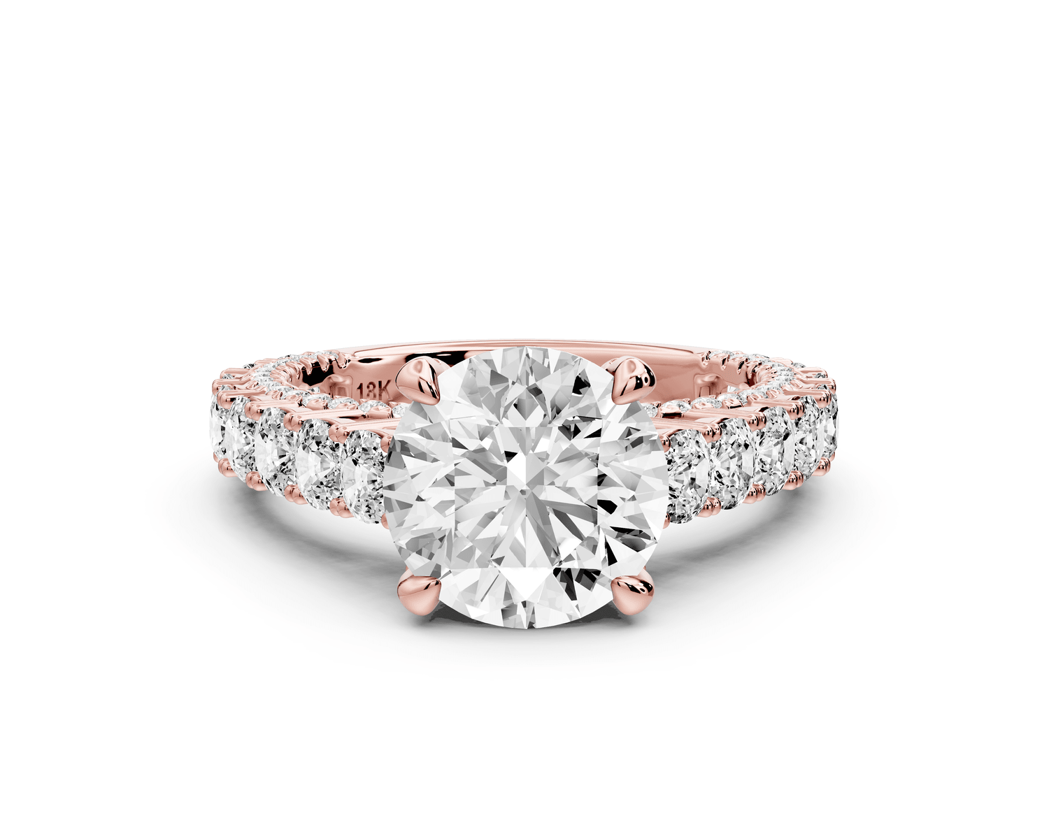 Ivy - 2ct 14k rose gold round Diamond Crown Cathedral Rollover Pavé Engagement Ring - Mr. Alex Jewelry
