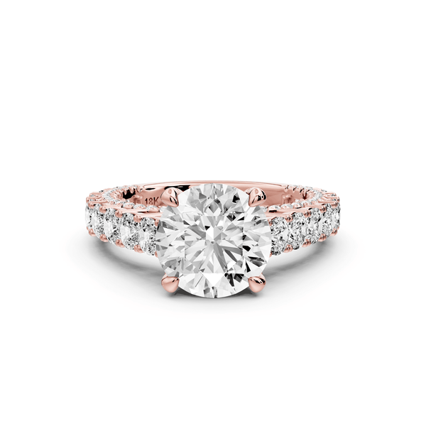 Ivy - 2ct 14k rose gold round Diamond Crown Cathedral Rollover Pavé Engagement Ring - Mr. Alex Jewelry