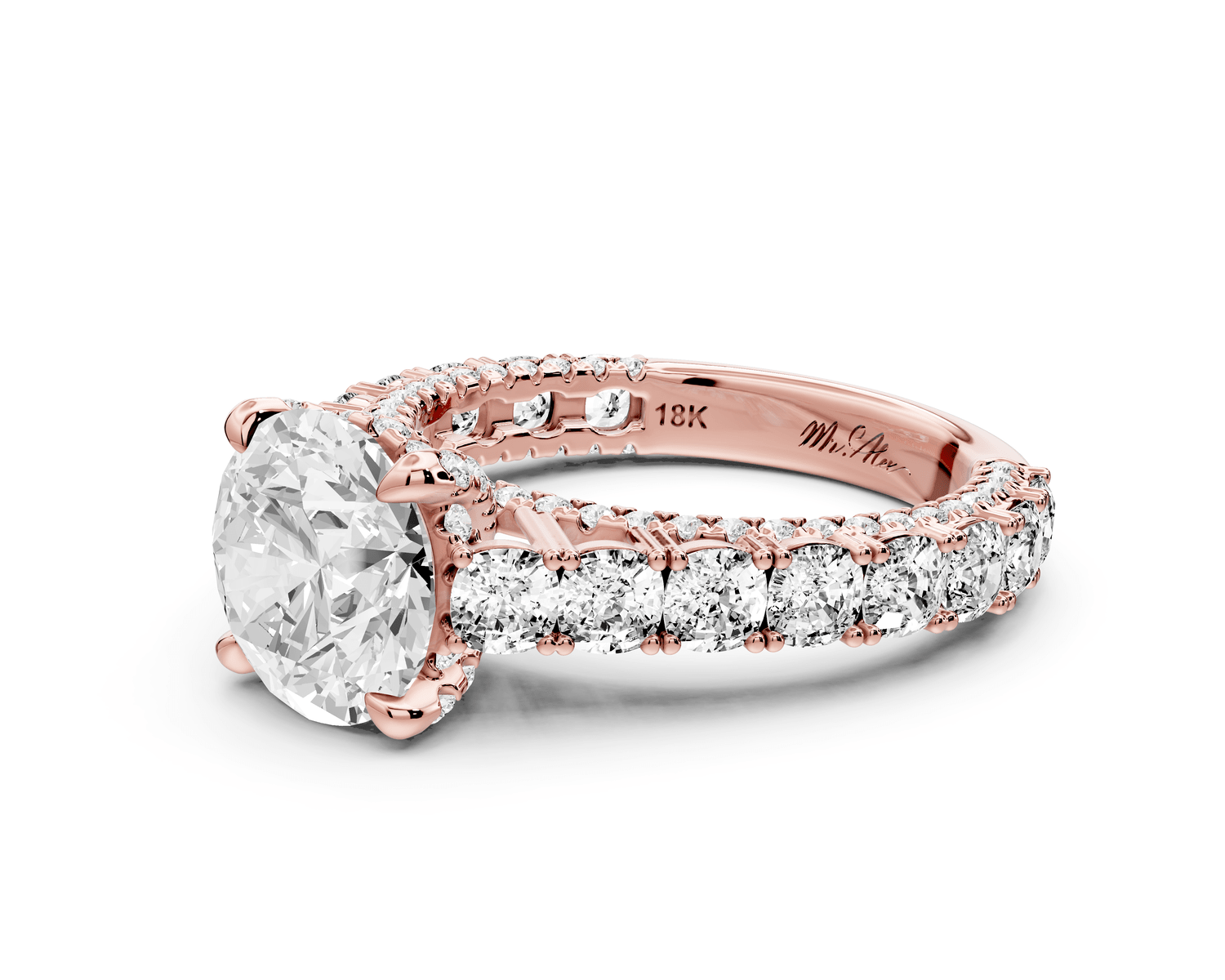 Ivy - 2ct 14k rose gold round Diamond Crown Cathedral Rollover Pavé Engagement Ring - Mr. Alex Jewelry